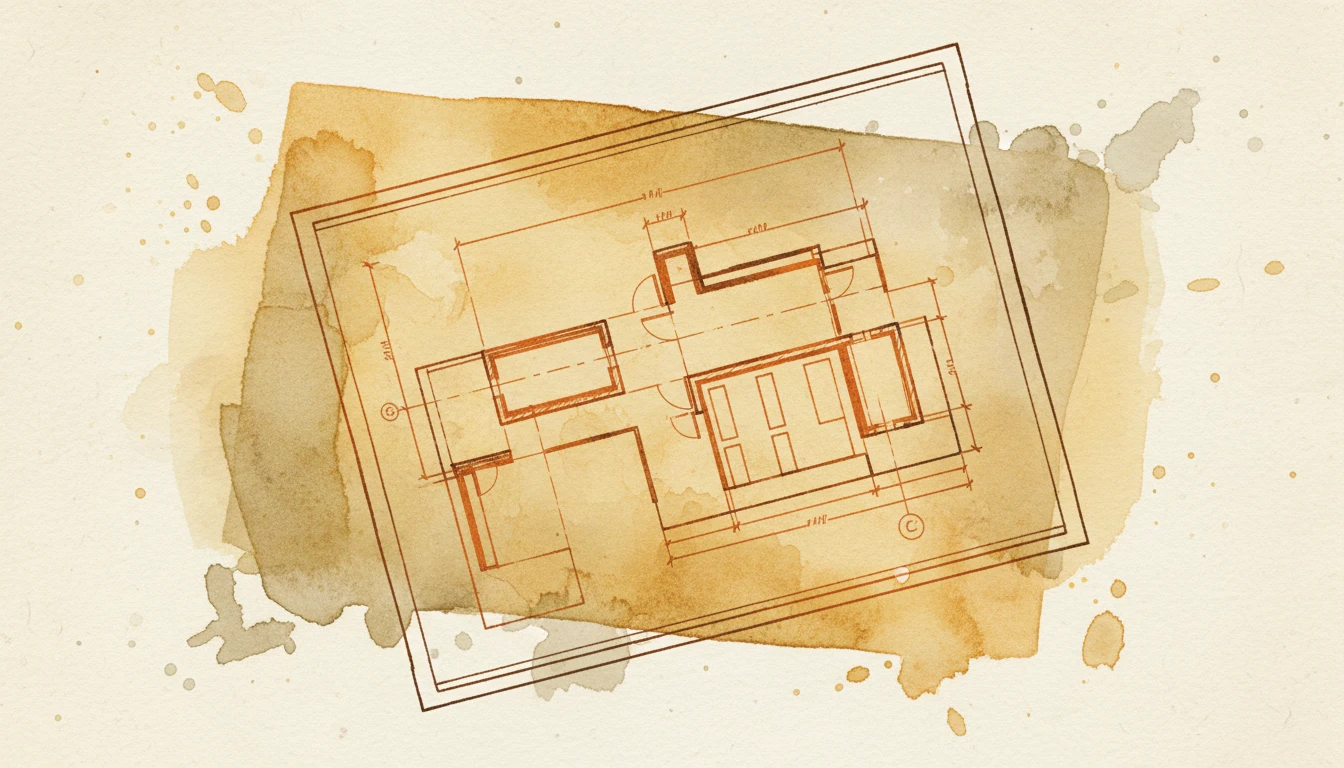Warm watercolor illustration of a precise architectural blueprint overlaid on a vague handwritten note — representing the contrast between precision and ambiguity