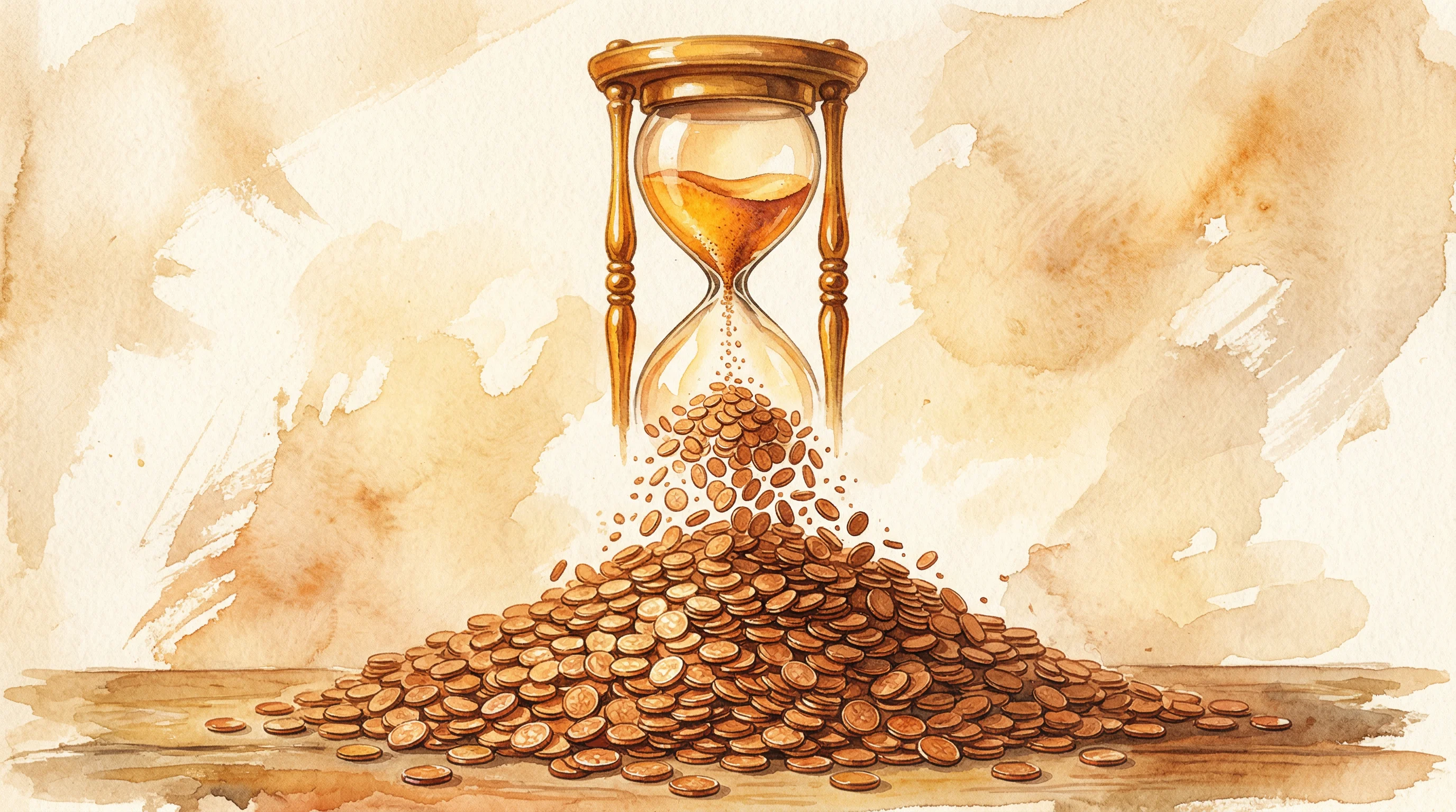 Warm watercolor illustration showing two diverging paths: one with ascending dollar signs, one with descending token symbols — representing the paradox of falling prices and rising costs