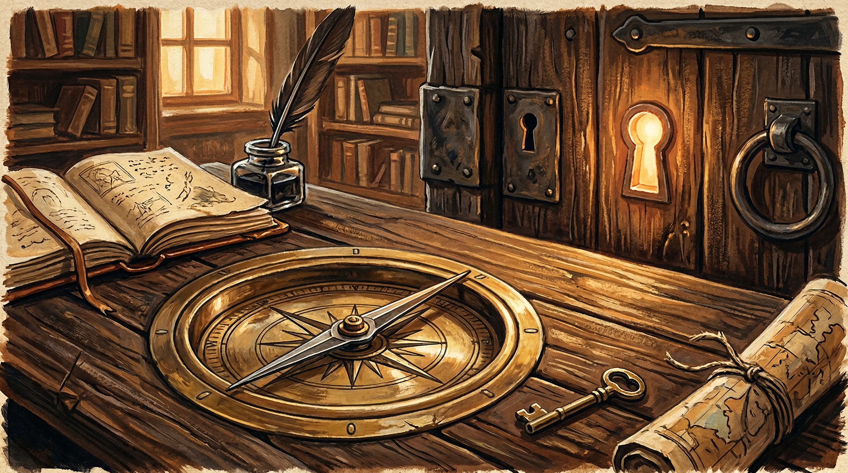 Warm watercolor illustration of a brass balance scale — a glowing golden sphere of autonomy on one side, a copper shield with a keyhole on the other — representing the balance between AI capability and trust boundaries